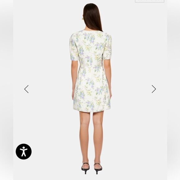 The Kooples WHITE FLORAL SHORT SLEEVE SHORT DRESS WITH SHIRRING NWT - Picture 3 of 8